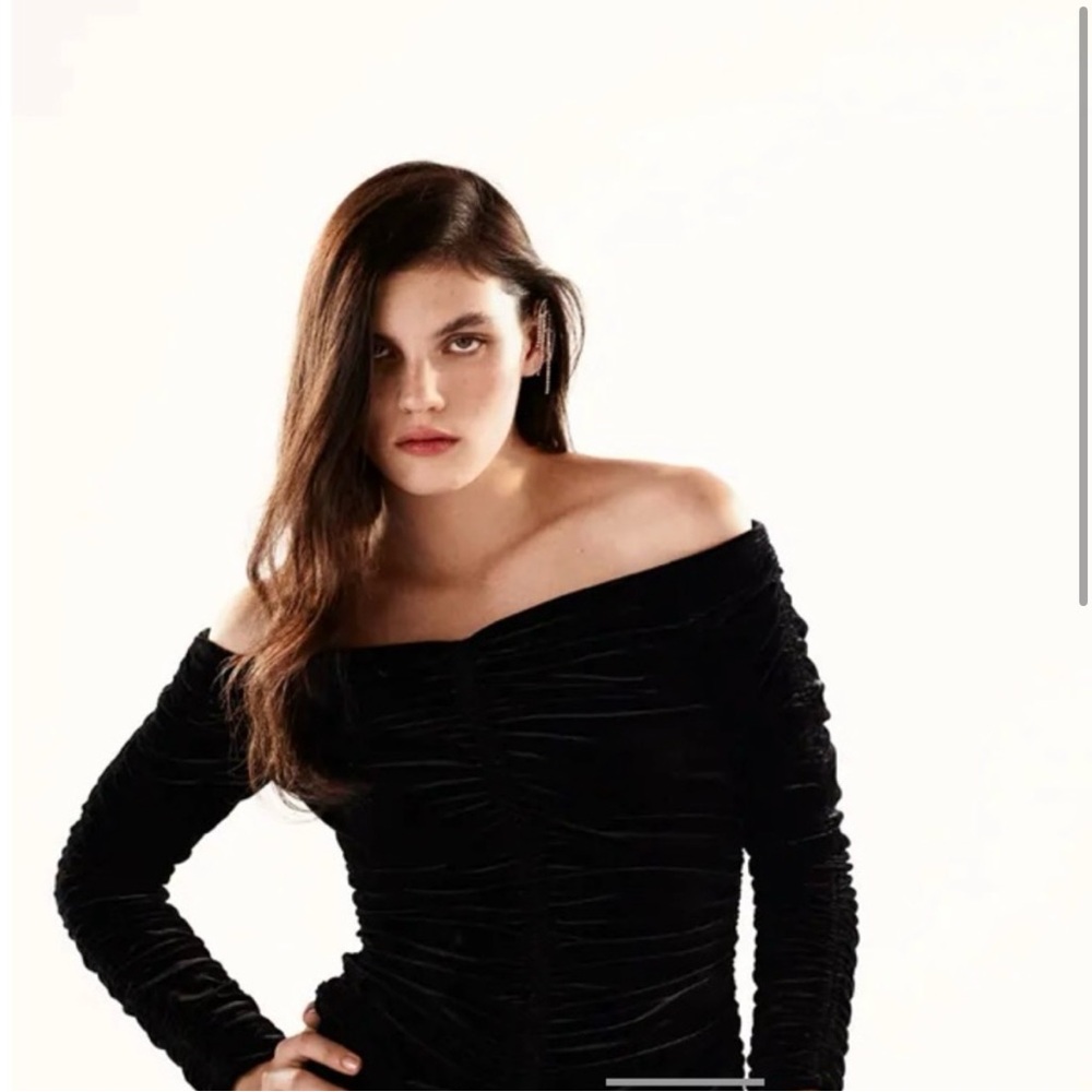 Ruched Zara Black Velvet LS Women's Blouse - Size XS